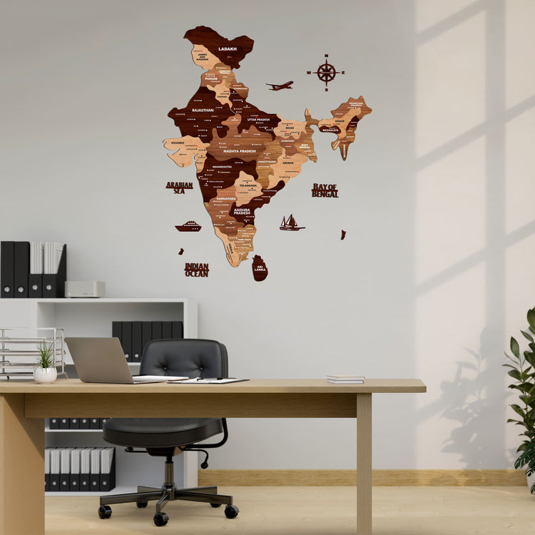 Wooden Texture India Map | The Map Stores