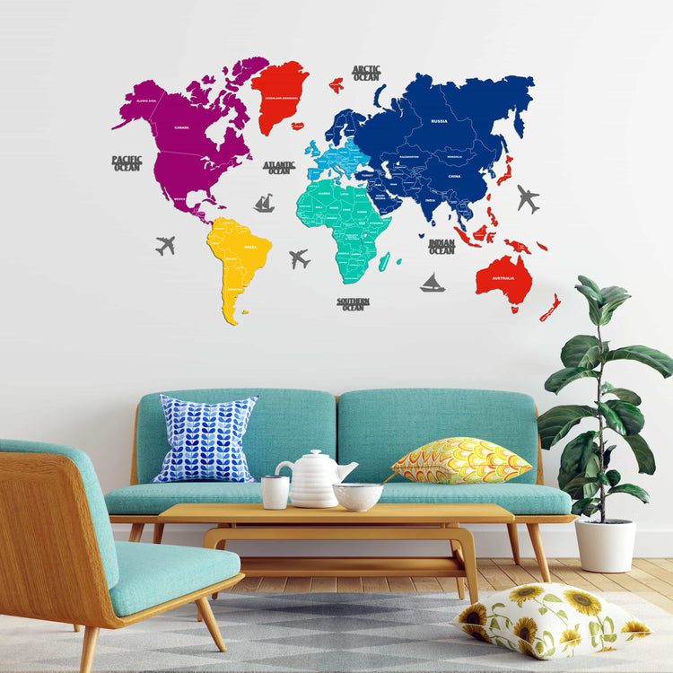 2D Prismatic Wooden World Map for wall | Wooden world map wallart | Map of World |