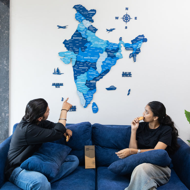 3D Tory Blue Wooden India Map