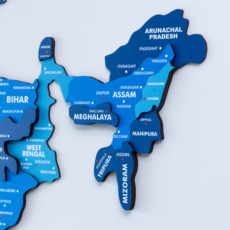 3D Tory Blue Wooden India Map