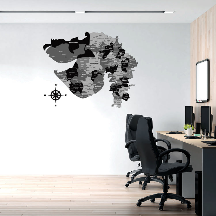 Black & Grey Wooden Gujarat Map
