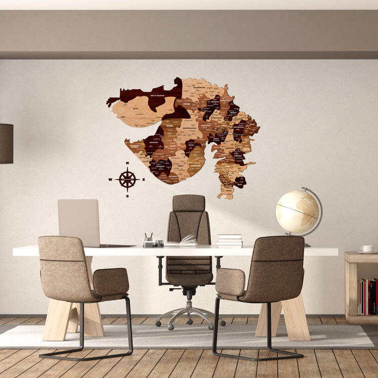 Wooden Texture Gujarat Map |The Map Stores