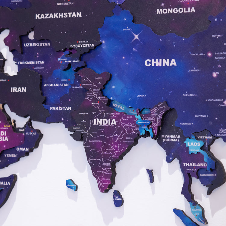 3D Galaxy Wooden World Map