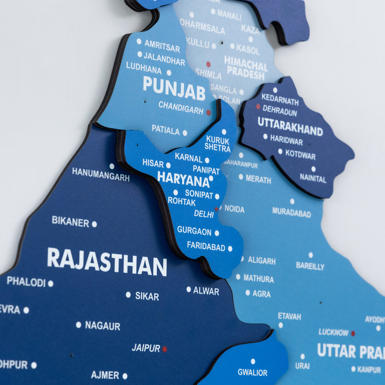 3D Tory Blue Wooden India Map