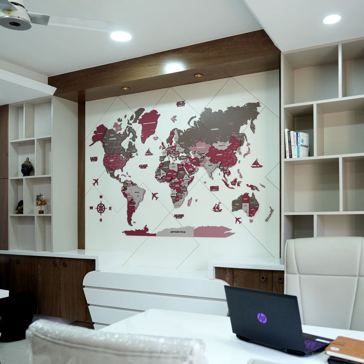 3D Americano Wooden World Map for wall