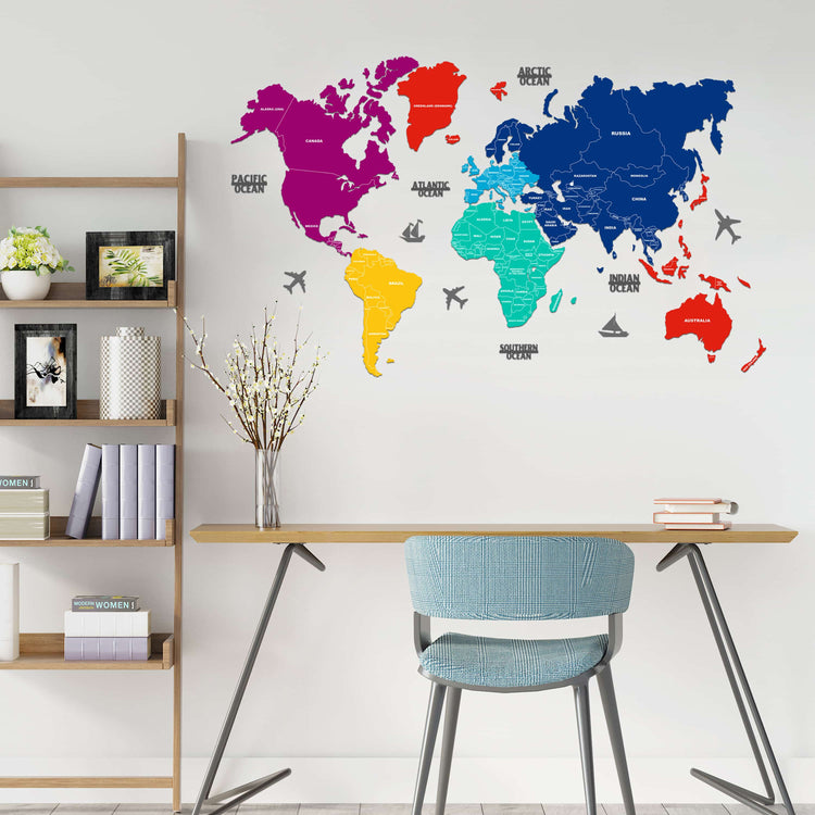 2D Prismatic Wooden World Map for wall | Wooden world map wallart | Map of World |