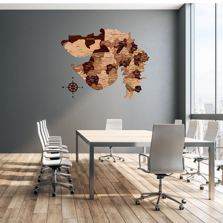 Wooden Texture Gujarat Map |The Map Stores
