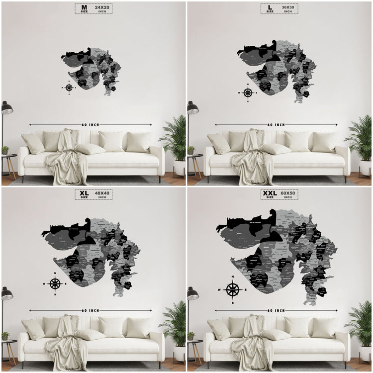 Black & Grey Wooden Gujarat Map