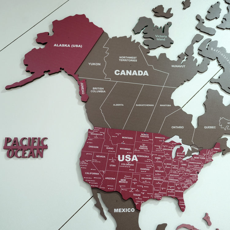 3D Americano Wooden World Map for wall