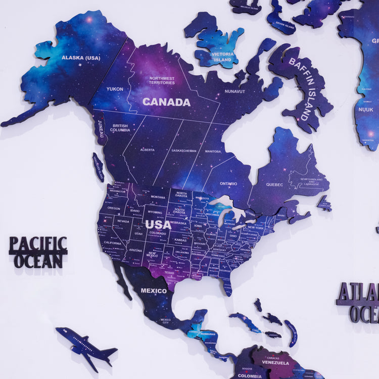 3D Galaxy Wooden World Map