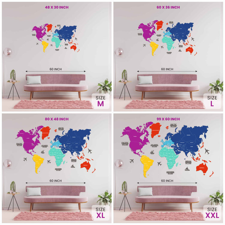 2D Prismatic Wooden World Map for wall | Wooden world map wallart | Map of World |