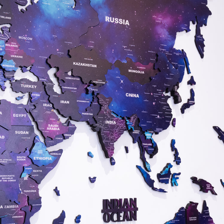 3D Galaxy Wooden World Map