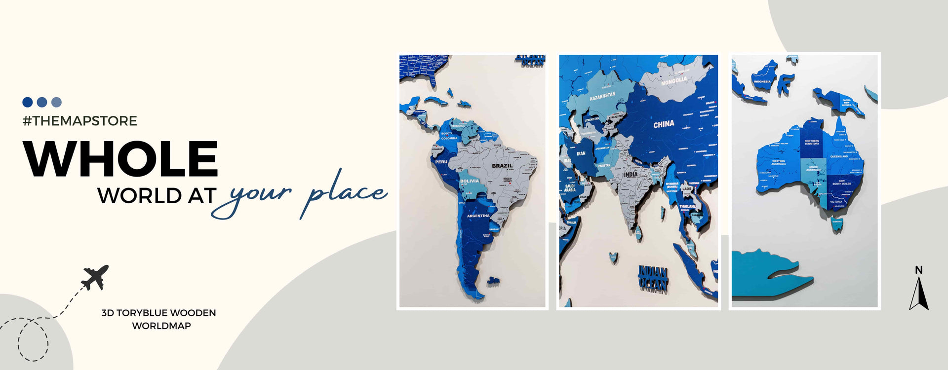 Tory Blue Wooden World Map | The Map Store | Wooden World Map For wall
