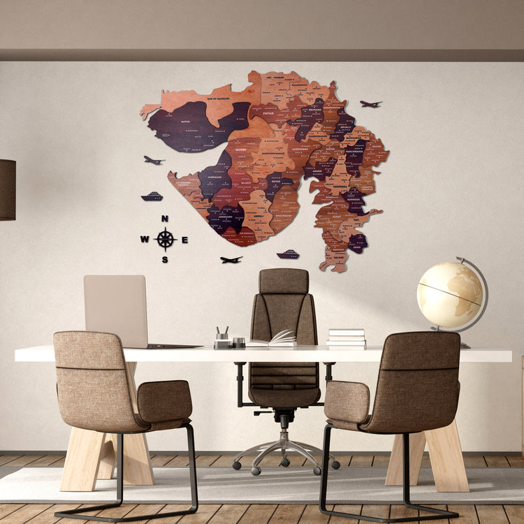 3D Wooden Texture Gujarat Map | The Map Stores