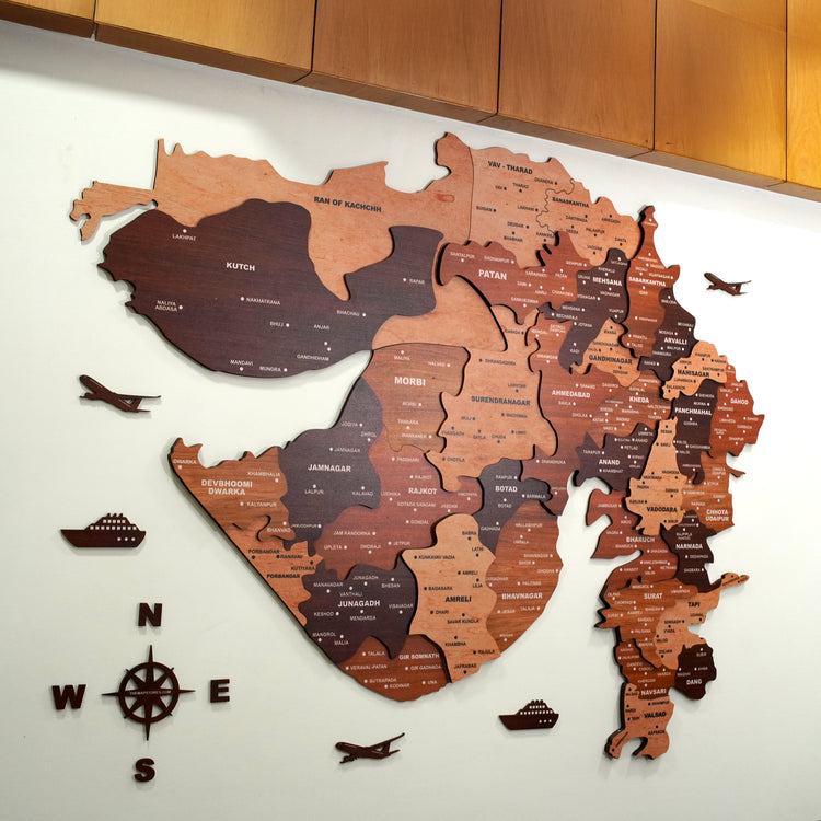 3D Wooden Texture Gujarat Map | The Map Stores