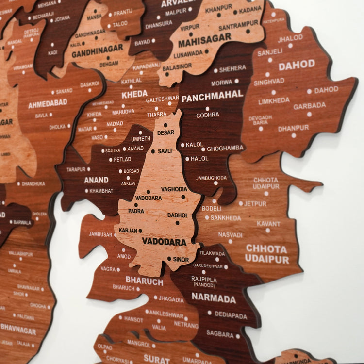 3D Wooden Texture Gujarat Map | The Map Stores