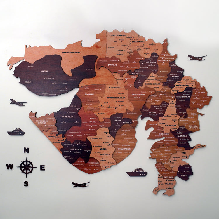 3D Wooden Texture Gujarat Map | The Map Stores