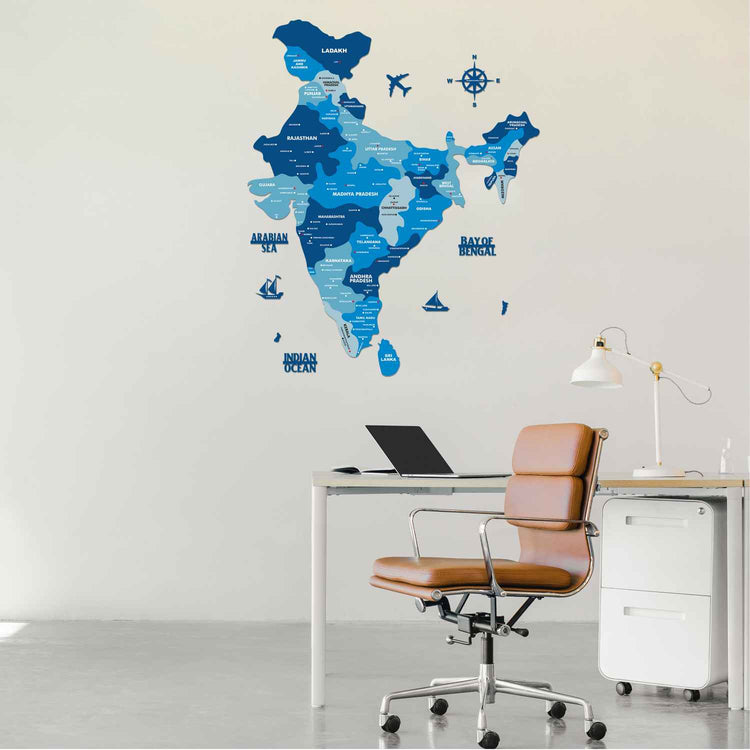 Tory Blue Wooden India Map for wall | Wooden India map wallart | Map of India |