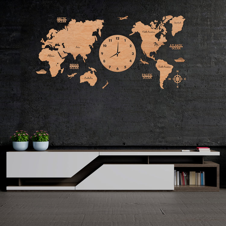 Maple Wooden Map Clock