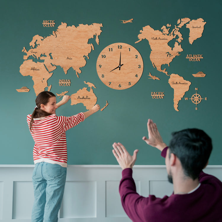 Maple Wooden Map Clock