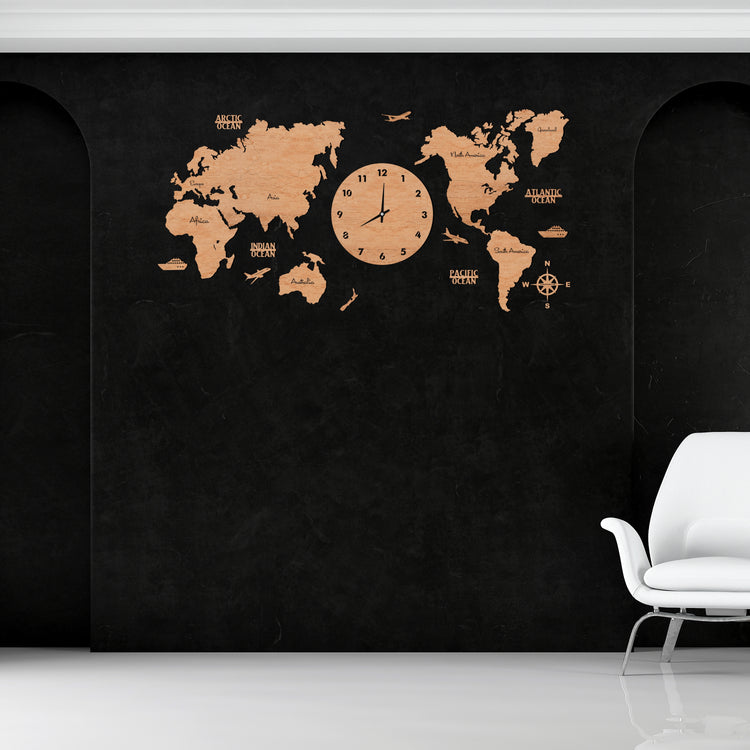 Maple Wooden Map Clock