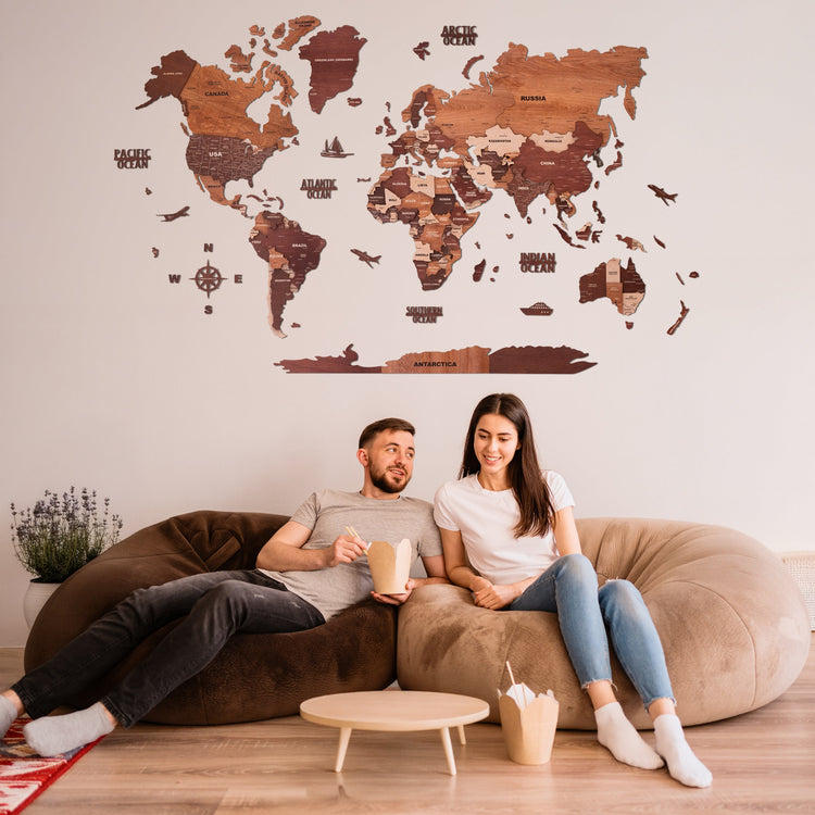 3D Mosaic Wooden World Map