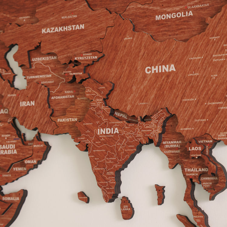 3D Teak Wooden World Map