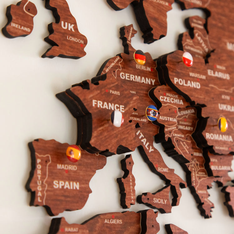 3D Teak Wooden World Map