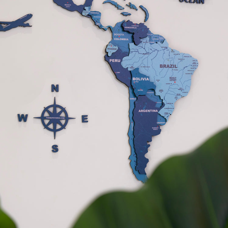 3D Blue Sapphire Wooden World Map