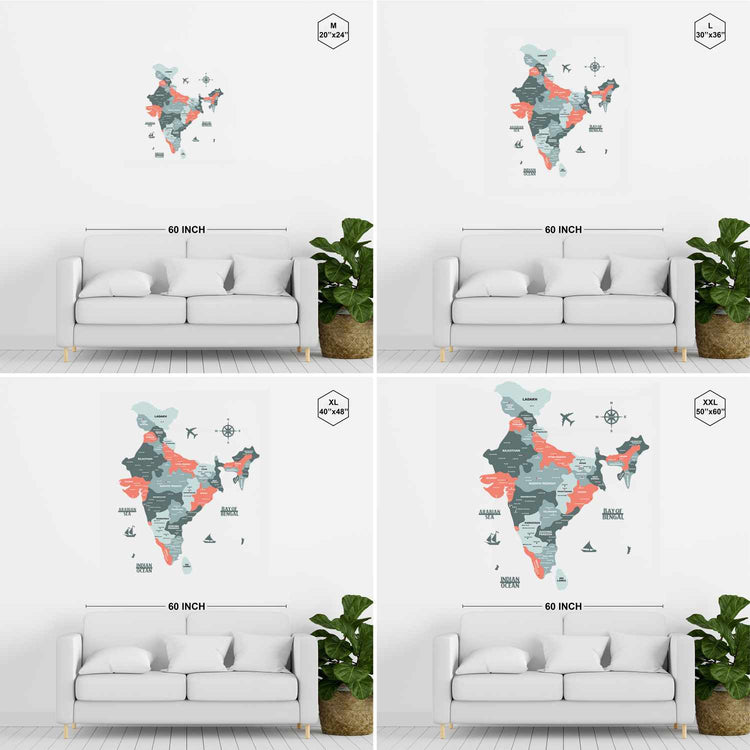 Salmon Pink Wooden India Map for wall | Wooden India map wallart | Map of India |