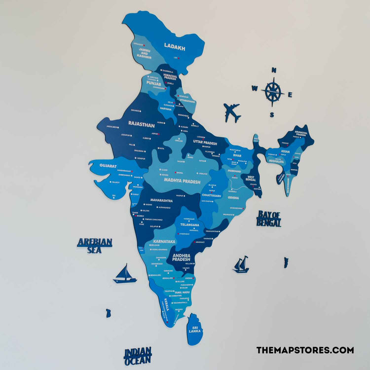 Tory Blue Wooden India Map for wall | Wooden India map wallart | Map of India |