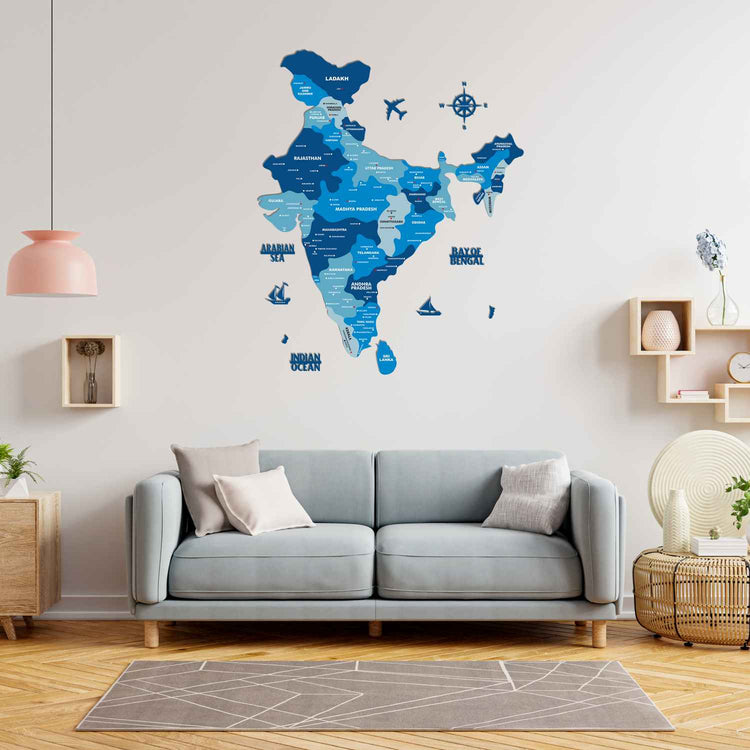 Tory Blue Wooden India Map for wall | Wooden India map wallart | Map of India |