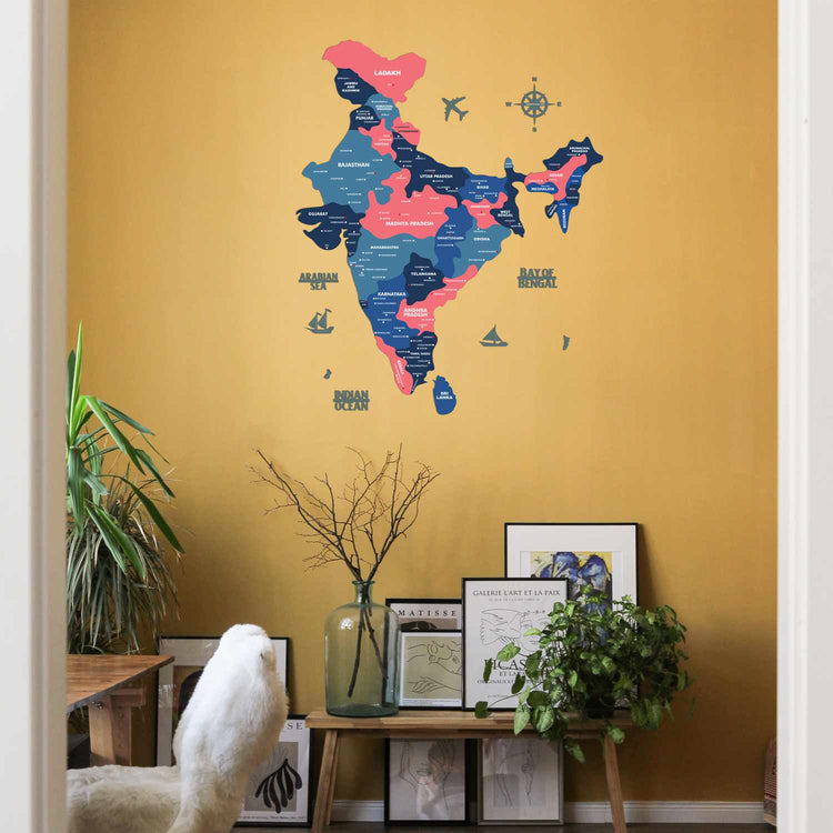 Nile Blue Wooden India Map for wall | Wooden India map wallart | Map of India |