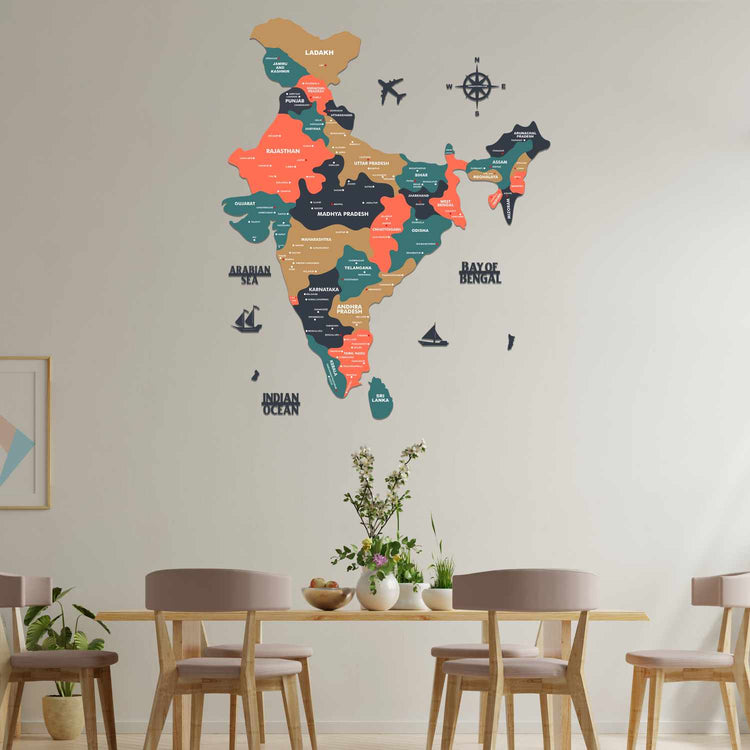 Tortila Wooden India Map for wall | Wooden India map wallart | Map of India |