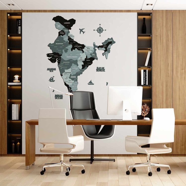 Black and Grey Wooden India Map for wall | Wooden India map wallart | Map of India |