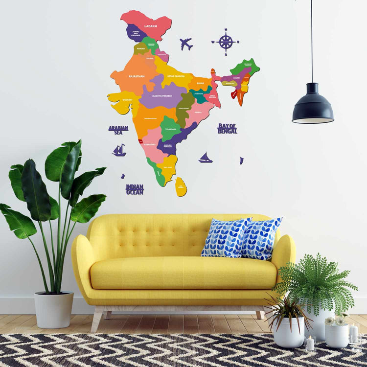 Colourful Wooden India Map for wall | Wooden India map wallart | Map of India |