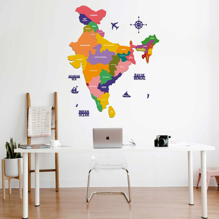 Colourful Wooden India Map for wall | Wooden India map wallart | Map of India |