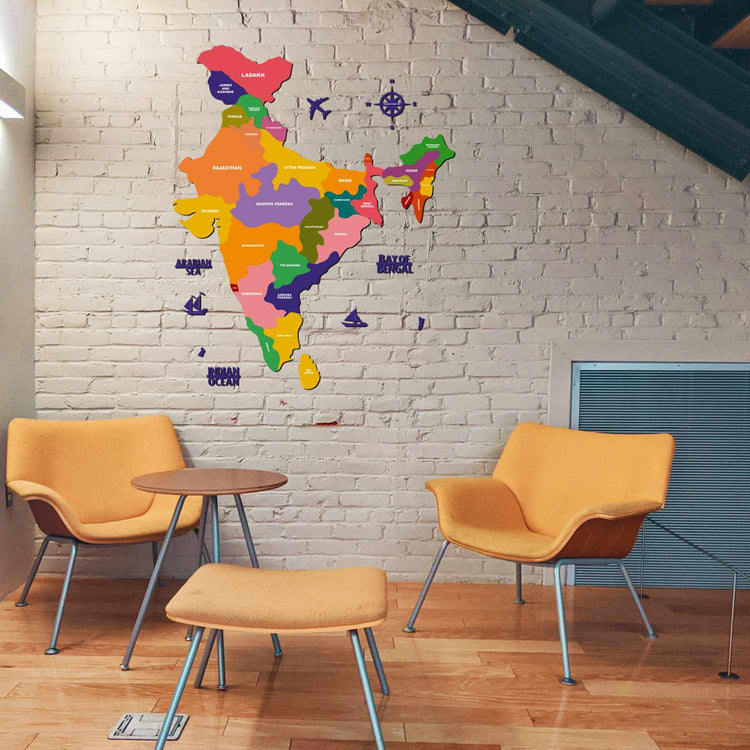 Colourful Wooden India Map for wall | Wooden India map wallart | Map of India |