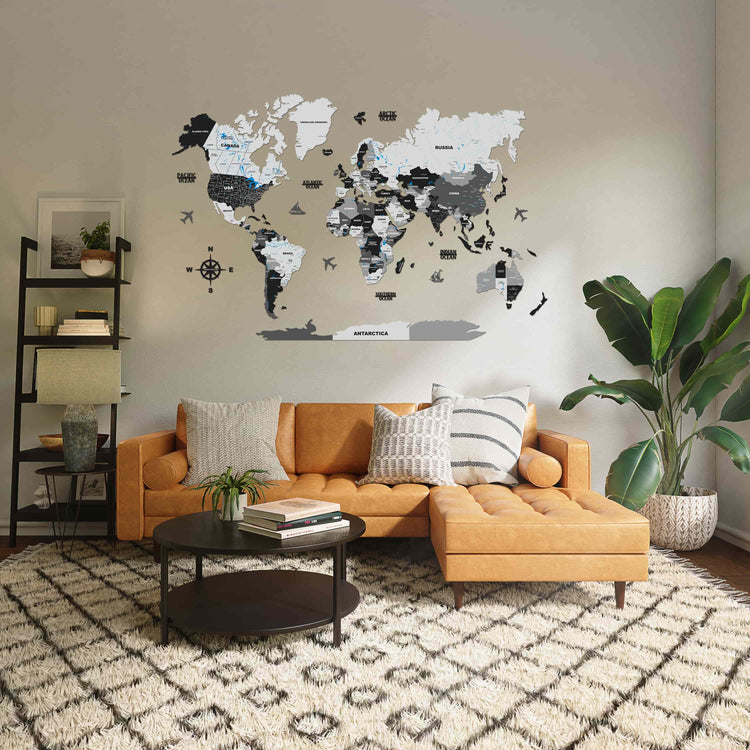 3D Black & Grey Wooden World Map for wall | Wooden world map wallart | Map of World |