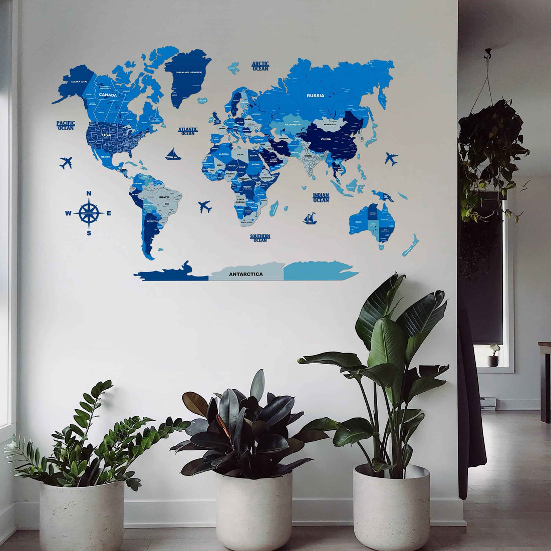 3D Tory Blue Wooden World Map for wall | Wooden world map wallart | Map of World |