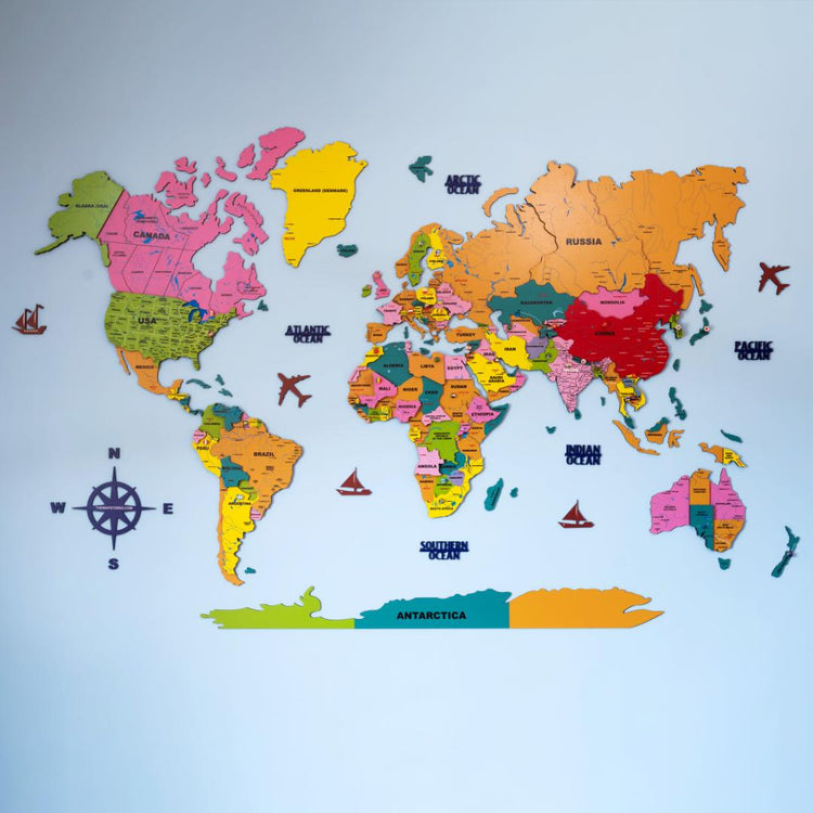 3D Colorful Wooden World Map for wall | Wooden world map wallart | Map of World |