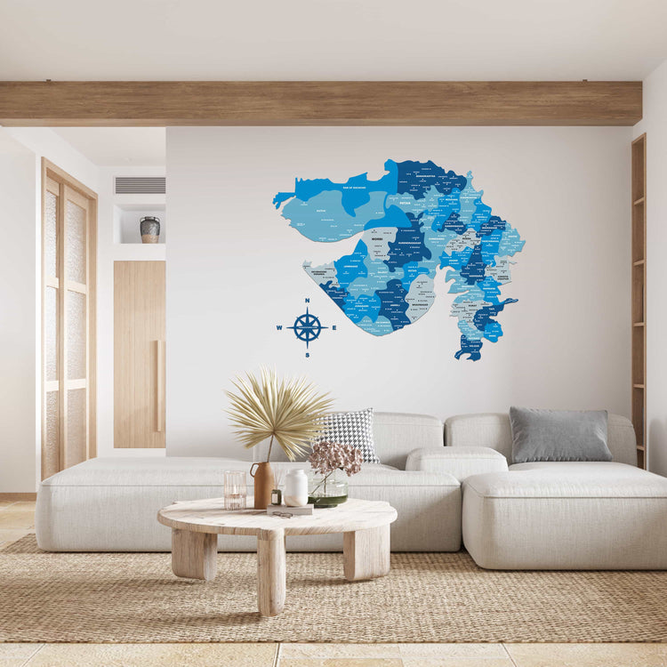 Tory Blue Gujarat Wooden Map for wall | Wooden Gujarat map wallart | Map of Gujarat |