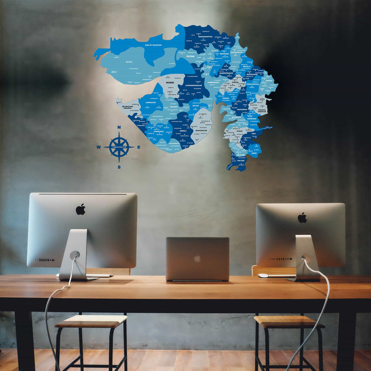 Tory Blue Gujarat Wooden Map for wall | Wooden Gujarat map wallart | Map of Gujarat |