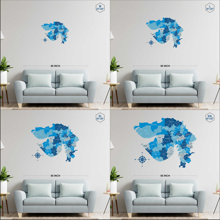 Tory Blue Gujarat Wooden Map for wall | Wooden Gujarat map wallart | Map of Gujarat |