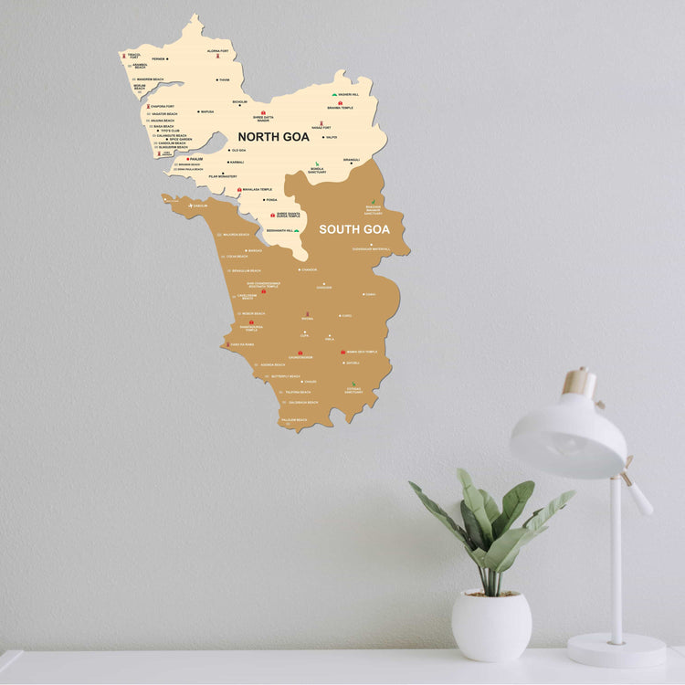 Goa Wooden World Map for wall | Wooden Goa map wallart | Map of Goa | Goa Map