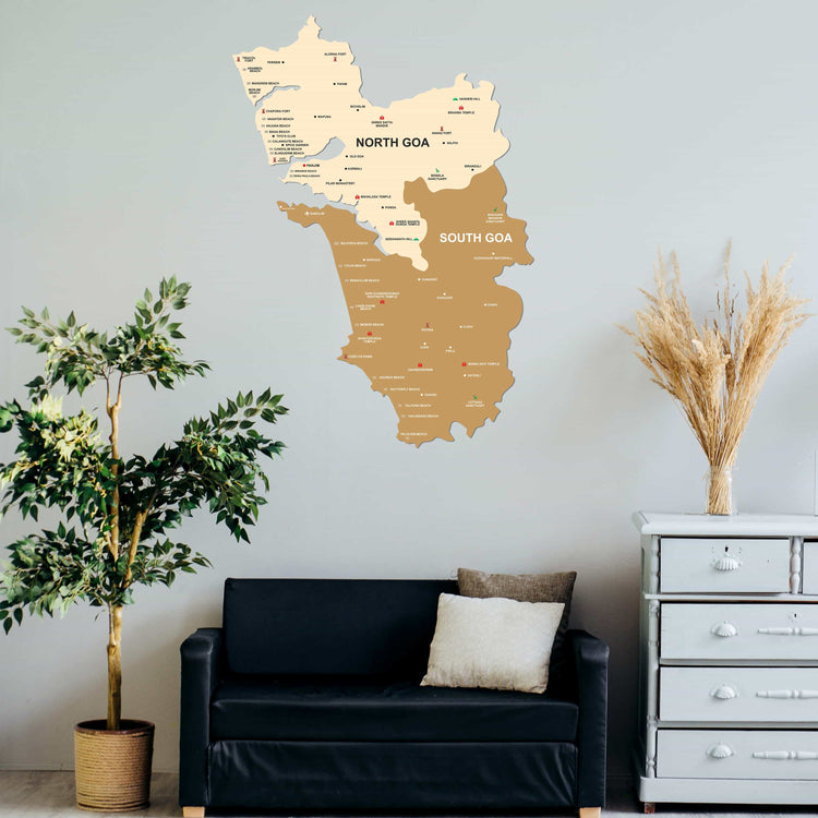 Goa Wooden World Map for wall | Wooden Goa map wallart | Map of Goa | Goa Map