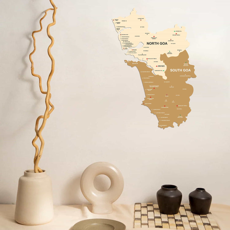 Goa Wooden World Map for wall | Wooden Goa map wallart | Map of Goa | Goa Map
