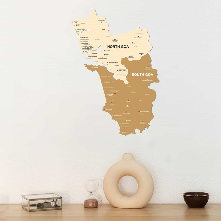 Goa Wooden World Map for wall | Wooden Goa map wallart | Map of Goa | Goa Map
