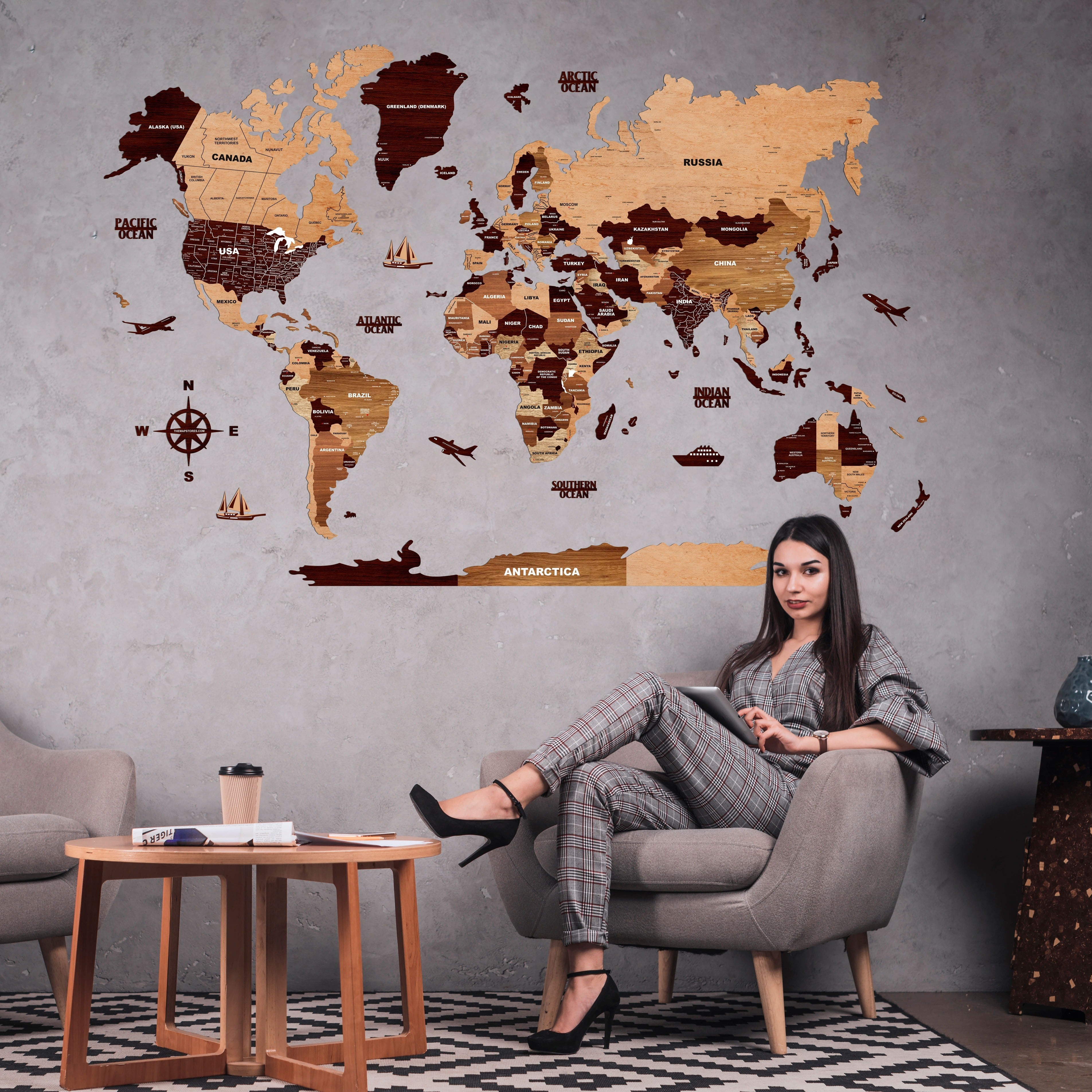 Before & After: A Plain Wall vs. a Wall with a Wooden World Map