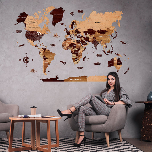 Before & After: A Plain Wall vs. a Wall with a Wooden World Map